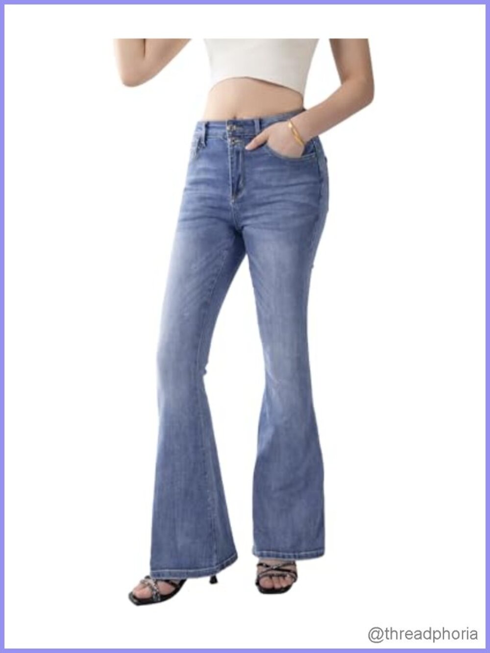 High Rise Flare Bell Bottom Jeans Stretchy Bootcut Denim Women 4-Way